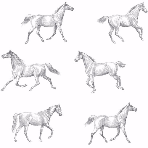 DD128807 Burnett Off-White Horses Wallpaper Eclectic Style Unpasted Non Woven Wall Covering Design Department Collection from ESTA Home by Brewster Made in Netherlands