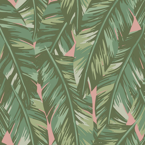 DD139015 Dumott Olive Tropical Leaves Wallpaper Tropical Style Unpasted Non Woven Wall Covering Design Department Collection from ESTA Home by Brewster Made in Netherlands
