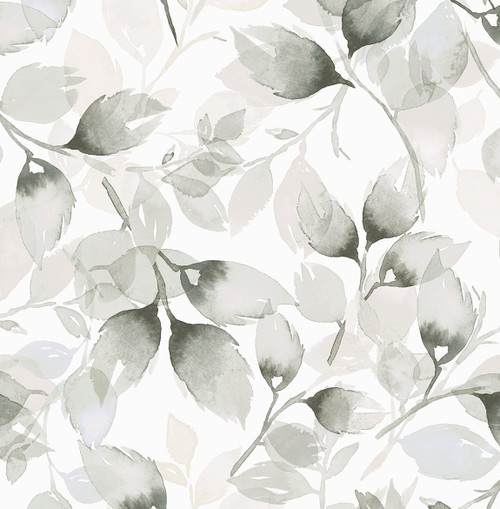 LN31110 Watercolor Tossed Leaves Gray Sea Salt Harbor Mist Wallpaper Contemporary Style Self-Adhesive Wall Covering from Lillian August Made in United States