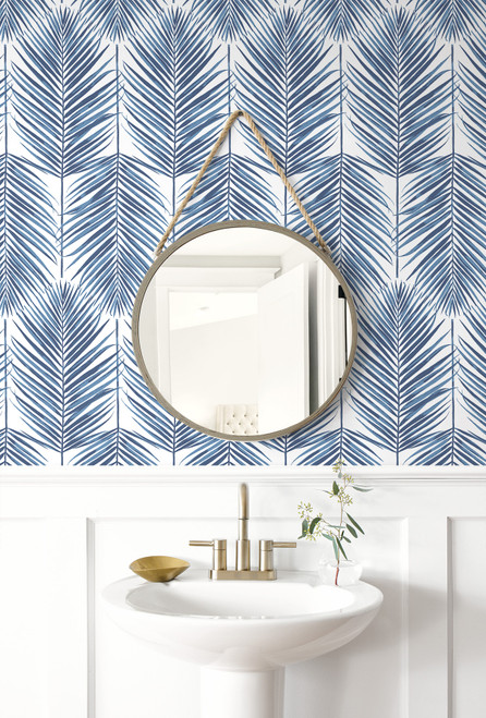 PR10702 Paradise Palm Prepasted Coastal Blue Wallpaper Coastal Style Prepasted Paper (Coated) Wall Covering by Prepasted Online from Seabrook Designs