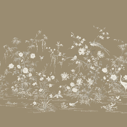 KT2263M Flowering Vine Chinoiserie Mural Glint Brown Off White Botanical Theme Unpasted Paper from Ronald Reddings 24 Karat Made in United States