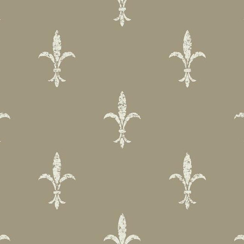 KT2195 Fleur De Lis Glint Brown Cream Botanical Theme Unpasted Non Woven Wallpaper from Ronald Reddings 24 Karat Made in United States