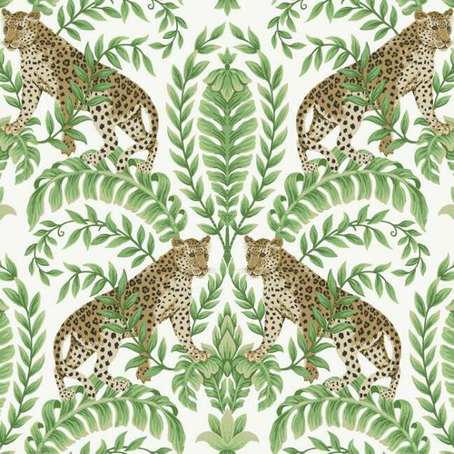 KT2203 Jungle Leopard Green Off White Brown Modern Theme Unpasted Non Woven Wallpaper from Ronald Reddings 24 Karat Made in United States