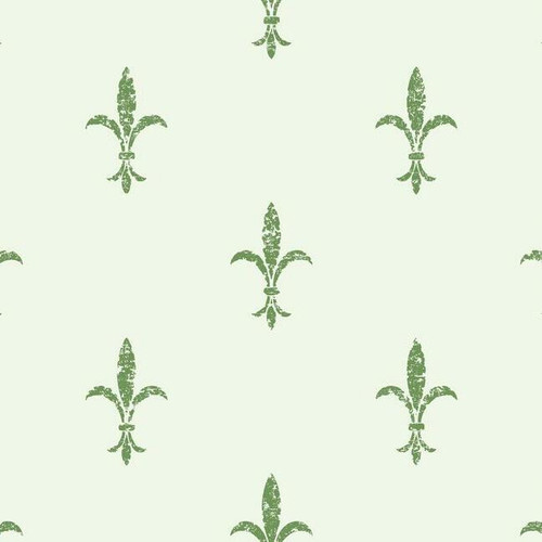 KT2194 Fleur De Lis Green Off White Botanical Theme Unpasted Non Woven Wallpaper from Ronald Reddings 24 Karat Made in United States