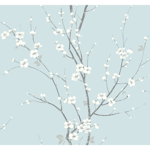 2927-81802 Monterey Sky Blue Floral Branch Botanical Theme Unpasted Screen Acrylic Coated Wallpaper from A-Street Prints Newport Made in United States