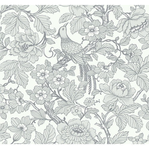 2927-80408 Beaufort Peony Chinoiserie Light Gray Animals Theme Unpasted Screen Acrylic Coated Wallpaper from A-Street Prints Newport Made in United States