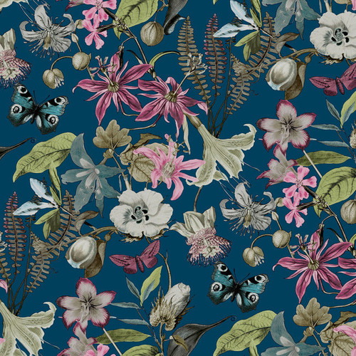 BL1723 Butterfly House Navy Blue Green Animals & Insects Theme Unpasted Non Woven Wallpaper from Blooms Second Edition Resource Library