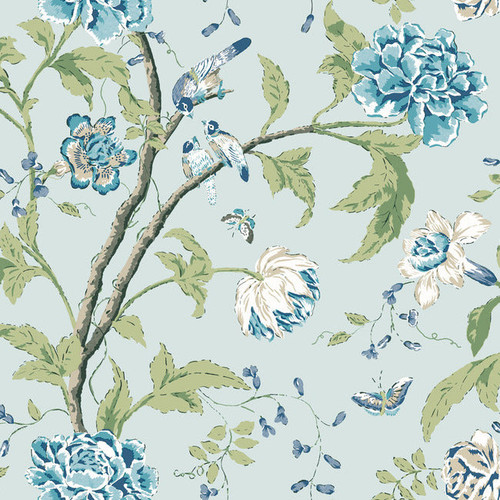 BL1784 Teahouse Floral Light Blue Animals & Insects Theme Unpasted Non Woven Wallpaper from Blooms Second Edition Resource Library