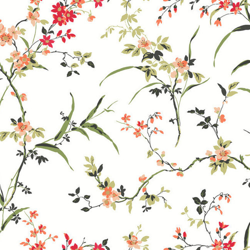 BL1741 Blossom Branches Off White Red Floral Theme Unpasted Non Woven Wallpaper from Blooms Second Edition Resource Library