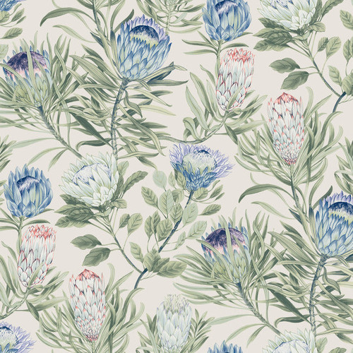 BL1753 Protea Cream Blue Floral Theme Unpasted Non Woven Wallpaper from Blooms Second Edition Resource Library