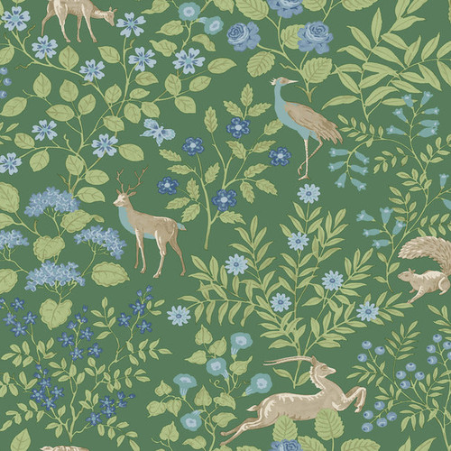 PSW1437RL Woodland Floral Meadow Green Blue Botanical Theme Peel & Stick Wallpaper from Erin & Ben Co. Premium Peel + Stick Made in United States
