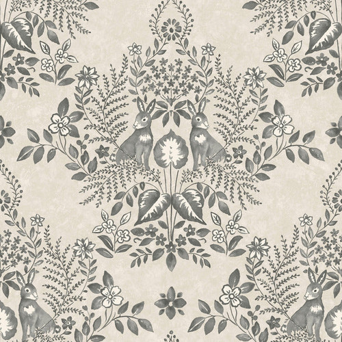 PSW1433RL Cottontail Toile Linen Charcoal Black Gray Botanical Theme Peel & Stick Wallpaper from Erin & Ben Co. Premium Peel + Stick Made in United States