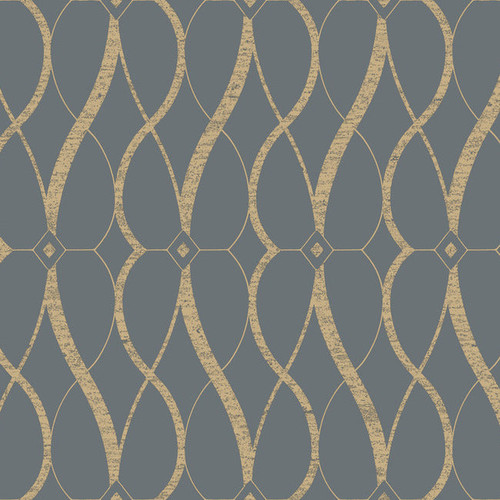 MD7176 Graceful Geo Smoke Gray Gold Geometric Theme Unpasted  Raised Foil on Non-Woven Wallpaper from Antonina Vella Modern Metals Second Edition