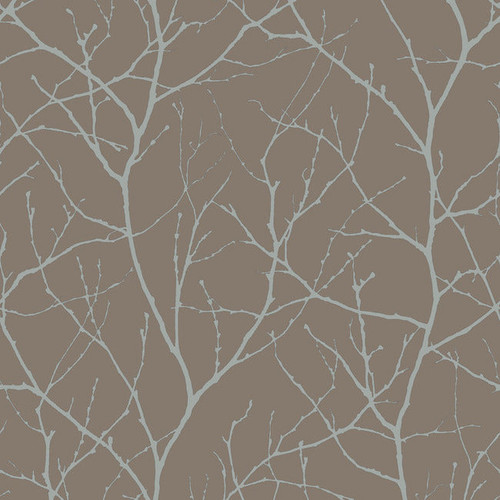 MD7121 Trees Silhouette Mocha Brown Silver Modern Theme Unpasted  Raised Foil on Non-Woven Wallpaper from Antonina Vella Modern Metals Second Edition