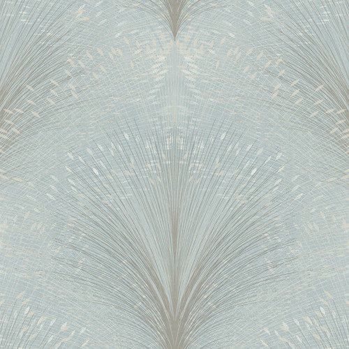 OI0685 Papyrus Plume Sky Blue Off White Botanical Theme Unpasted Non Woven Wallpaper from New Origins Made in United States