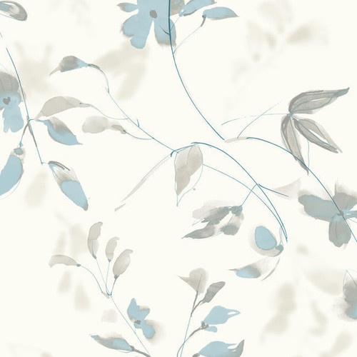 PSW1423RL Linden Flower Peel and Stick Wallpaper Spa Blue Off White Farmhouse Style Wall Covering by Simply Candice Made in United States