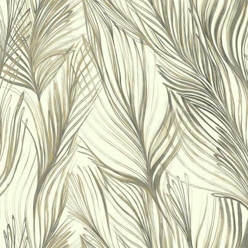 PSW1104RL Peaceful Plume Premium Peel and Stick Wallpaper Charcoal Black Gold Farmhouse Style Wall Covering by Simply Candice Made in United States