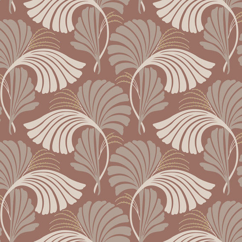 DT5131 Dancing Leaves Clay Red Beige Unpasted Non Woven Botanical Wallpaper from Candice Olsen After Eight Collection Made in United States