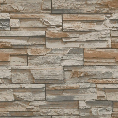 SS1020 Flat Stone Gray Brown Industrial Theme Prepasted Sure Strip Wallpaper from Natural Digest