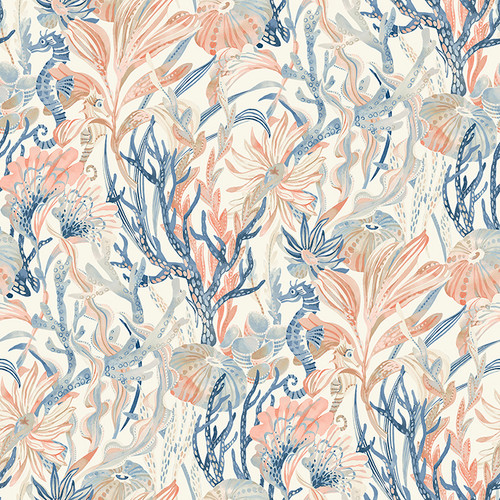 4071-71000 Kelp Garden Tropical Reef Coral Blue Animals Theme Prepasted Sure Strip Wallpaper from Blue Heron by Chesapeake Made in United States