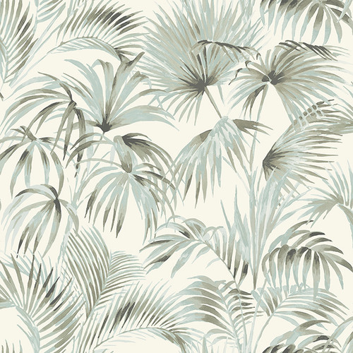 4071-71015 Manaus Palm Frond Aqua Blue Botanical Theme Prepasted Sure Strip Wallpaper from Blue Heron by Chesapeake Made in United States