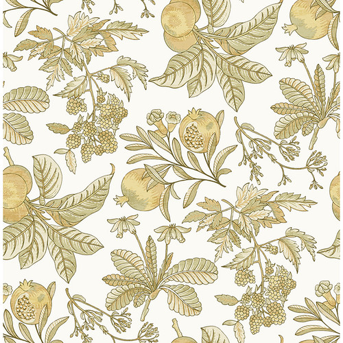 4120-26813 Cecilia Fruit Honey Yellow Botanical Theme Unpasted Non Woven Wallpaper from Middleton by A-Street Prints Made in Great Britain