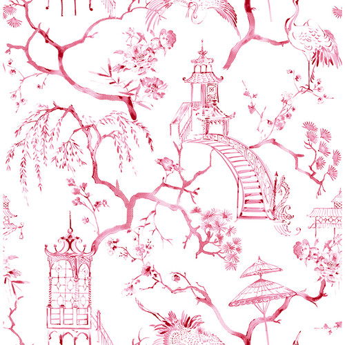 4120-26808 Serena Chinoiserie Rasberry Pink Animals Theme Unpasted Non Woven Wallpaper from Middleton by A-Street Prints Made in Great Britain