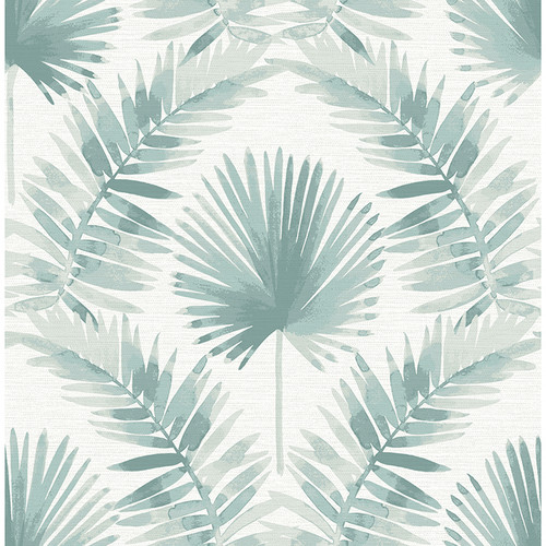 4121-26912 Calla Painted Palm Teal Blue Botanical Theme Non Woven Wallpaper from Mylos by A-Street Prints Made in Great Britain