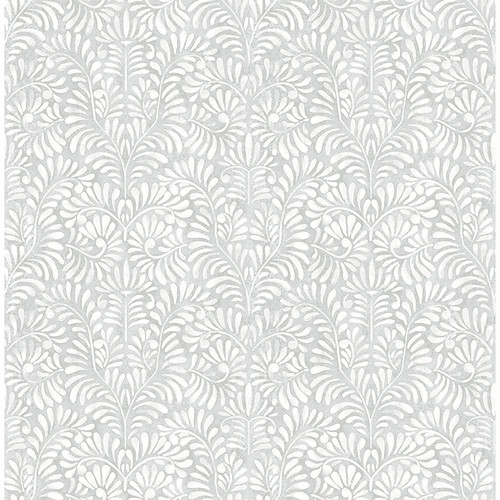 4121-26921 Elma Fiddlehead Sterling Gray Botanical Theme Non Woven Wallpaper from Mylos by A-Street Prints Made in Great Britain