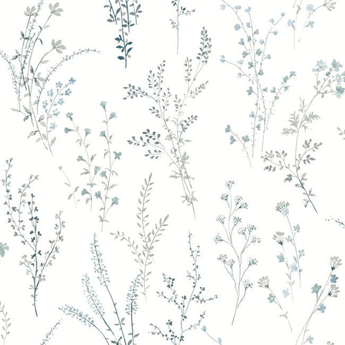 PSW1523RL Wildflower Sprigs Blue Green Botanical Theme Peel and Stick Wallpaper from York Premium Peel + Stick