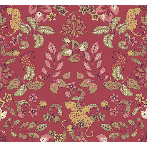 4034-72130 Getty Jungle Damask Rasberry Pink Animals Theme Non Woven Wallpaper from Scott Living III by A-Street Prints Made in United States