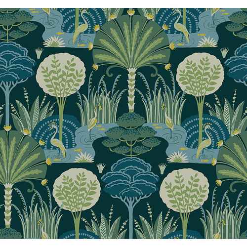 4034-72123 Mandeville Tropical Paradise Teal Blue Botanical Theme Non Woven Wallpaper from Scott Living III by A-Street Prints Made in United States