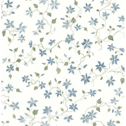 AST4364 Betsy Heather Floral Trail Blue Heather Botanical Theme Non Woven Wallpaper from Erin Gates by A-Street Prints Made in United States