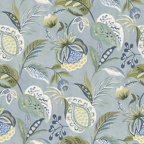 3125-72300 Bohemian Jacobean Blue Botanical Theme Prepasted Sure Strip Wallpaper Kinfolk Collection Made in United States