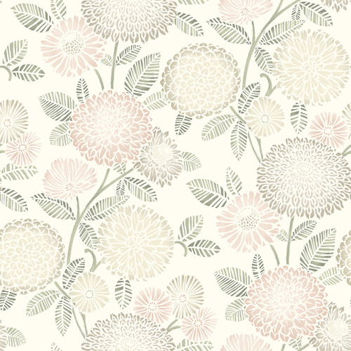 3125-72329 Zalipie Floral Trail Blush Pink Botanical Theme Prepasted Sure Strip Wallpaper Kinfolk Collection Made in United States