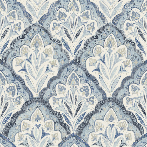 3125-72337 Mimir Quilted Damask Blue Botanical Theme Prepasted Sure Strip Wallpaper Kinfolk Collection Made in United States