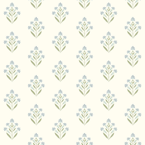 3125-72351 Kova Floral Crest Aquamarine Blue Botanical Theme Prepasted Sure Strip Wallpaper Kinfolk Collection Made in United States