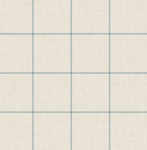 LN10702 Linen Check Alabaster and Air Force Blue Plaid & Check Theme Heavyweight Acrylic Coated Paper (FSC) Unpasted Wallpaper Luxe Retreat Collection Made in United States