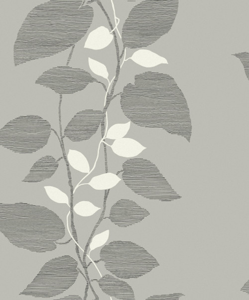 1303201 Leaves Grey Botanical Theme Nonwoven Unpasted Wallpaper Black & White Collection Made in Netherlands