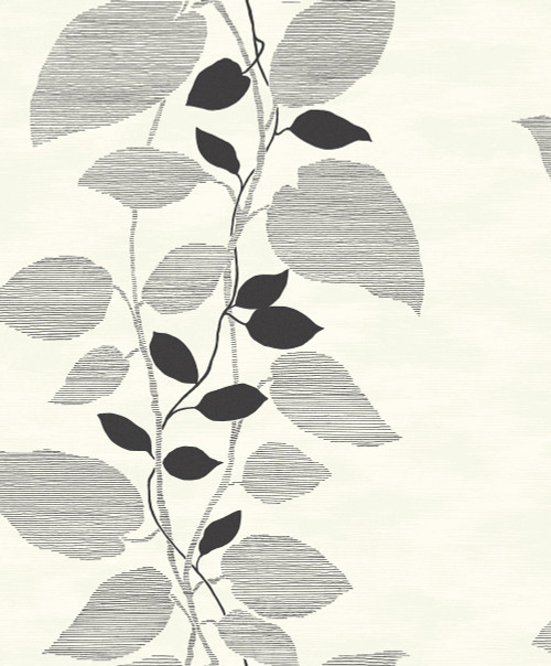 1303200 Leaves Grey & Off-White Botanical Theme Nonwoven Unpasted Wallpaper Black & White Collection Made in Netherlands