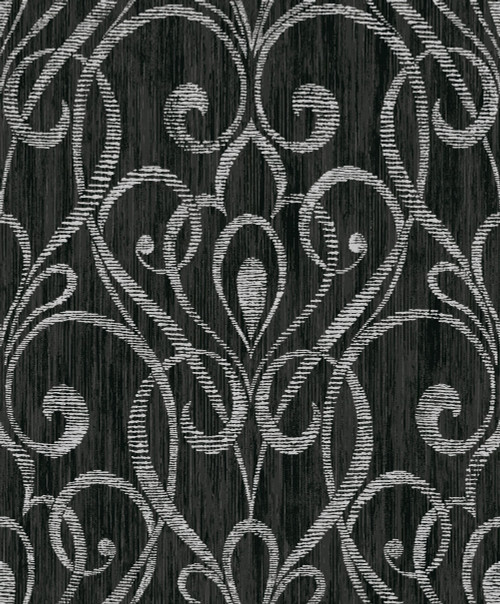 1301800 Paisley Damask Black Damask Theme Nonwoven Unpasted Wallpaper Black & White Collection Made in Netherlands