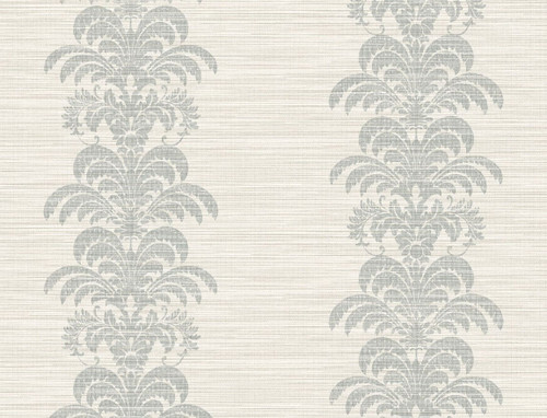 LN10508 Palm Frond Stripe Stringcloth Cove Gray and Alabaster Palm Leaf Theme White Yarn on Heavyweight Acrylic Coated Paper (FSC) Unpasted Wallpaper Luxe Retreat Collection Made in United States