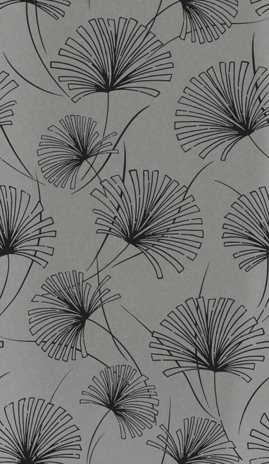 1302402 Palm Charcoal Botanical Theme Nonwoven Unpasted Wallpaper Black & White Collection Made in Netherlands