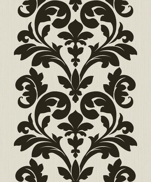 ZN50600 Bold Damask Ebony Damask Theme Nonwoven Unpasted Wallpaper Black & White Collection Made in Netherlands