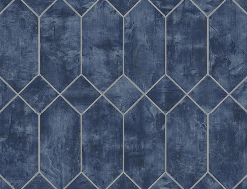 LW51602 Geo Faux Denim Blue and Metallic Silver Geometric Theme Heavyweight Acrylic Coated Paper (FSC) Unpasted Wallpaper Living with Art Collection Made in United States