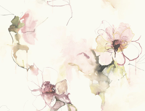 LW50001 Anemone Watercolor Floral Pink Lemonade and Wine Floral Theme Heavyweight Acrylic Coated Paper (FSC) Unpasted Wallpaper Living with Art Collection Made in United States