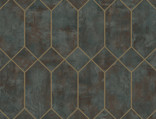 LW51606 Geo Faux Rust, Forest Green, and Metallic Gold Geometric Theme Heavyweight Acrylic Coated Paper (FSC) Unpasted Wallpaper Living with Art Collection Made in United States