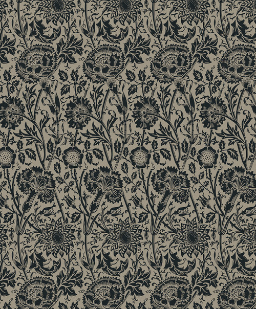 ET12518 Tonal Floral Trail Taupe & Ebony Floral Theme Nonwoven (FSC) Unpasted Wallpaper Legacy Prints Collection Made in Netherlands