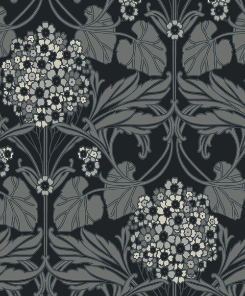 ET12120 Floral Hydrangea Ebony & Charcoal Floral Theme Nonwoven (FSC) Unpasted Wallpaper Legacy Prints Collection Made in Netherlands