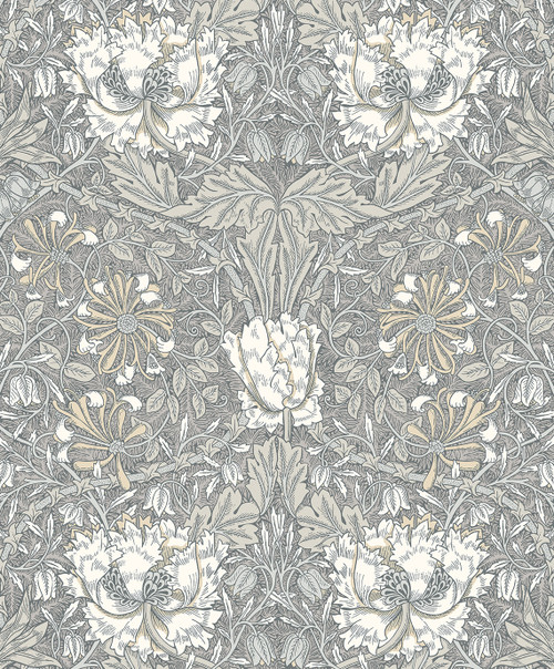 ET12607 Ogee Flora Stone Grey & Desert Sand Floral Theme Nonwoven (FSC) Unpasted Wallpaper Legacy Prints Collection Made in Netherlands